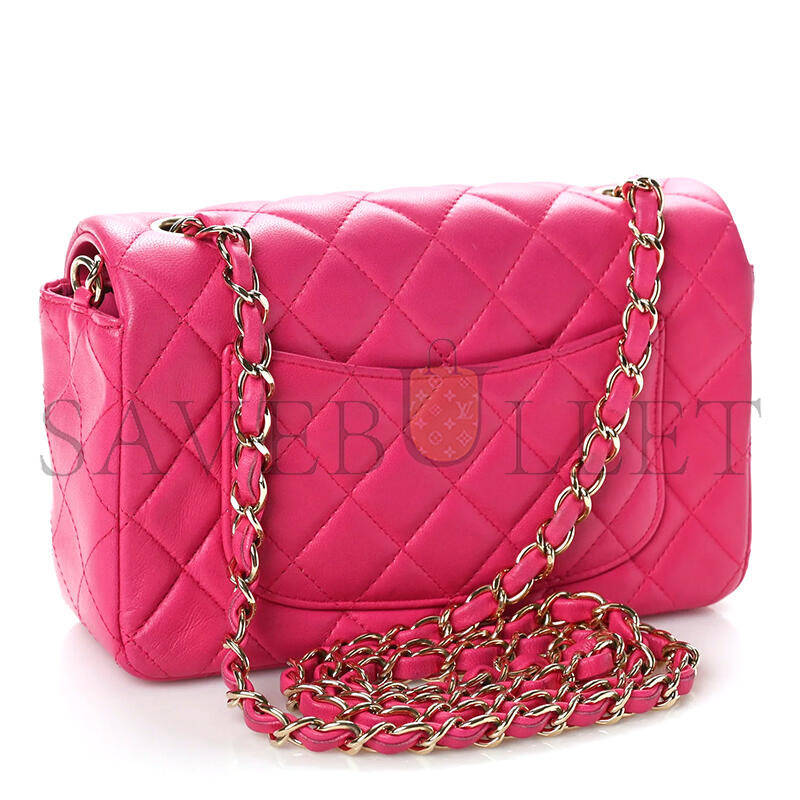 Ch**el lambskin quilted mini rectangular flap pink (20*12*7cm)